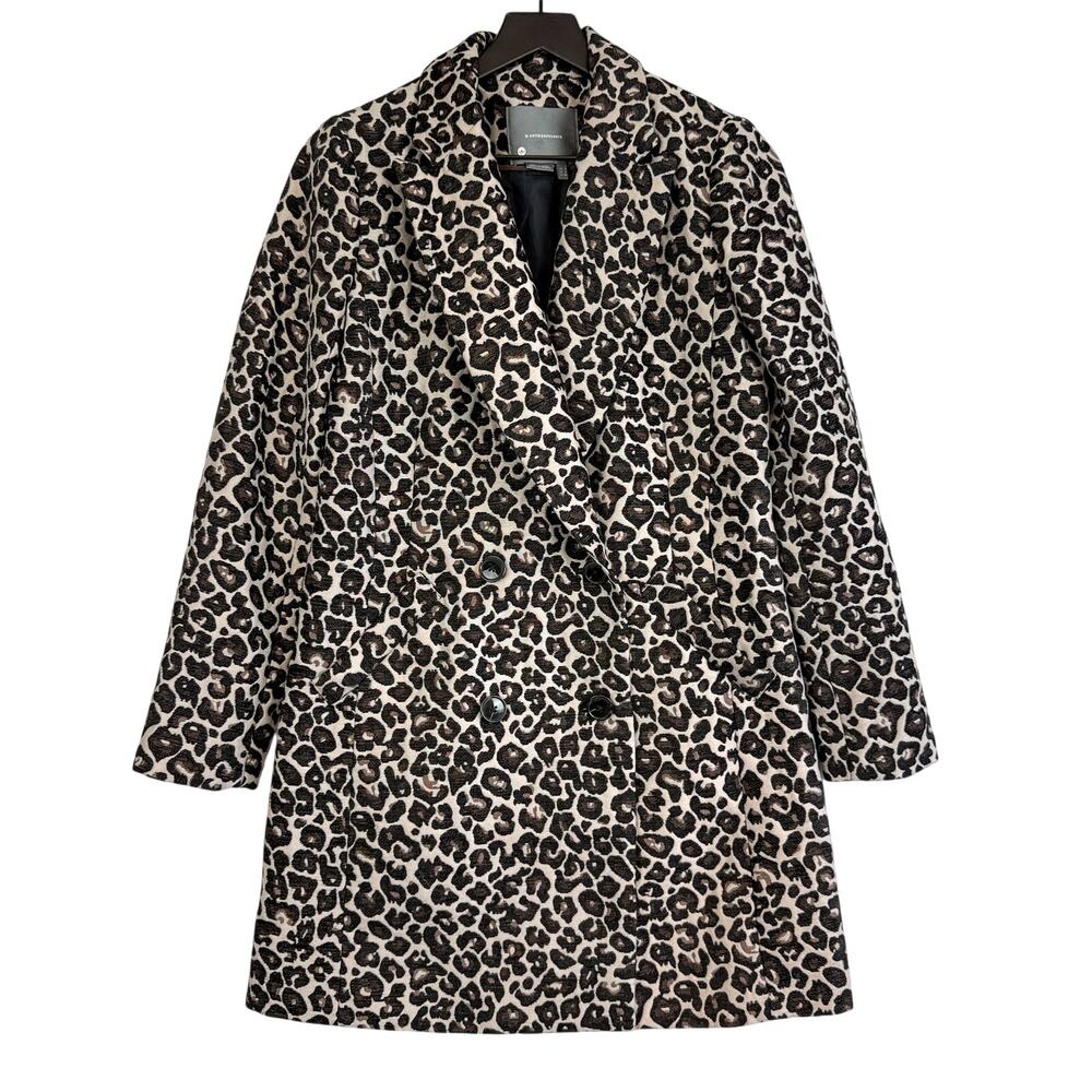 Anthropologie Double Breasted Leopard Print Jacquard Coat Beige Brown - 4 US